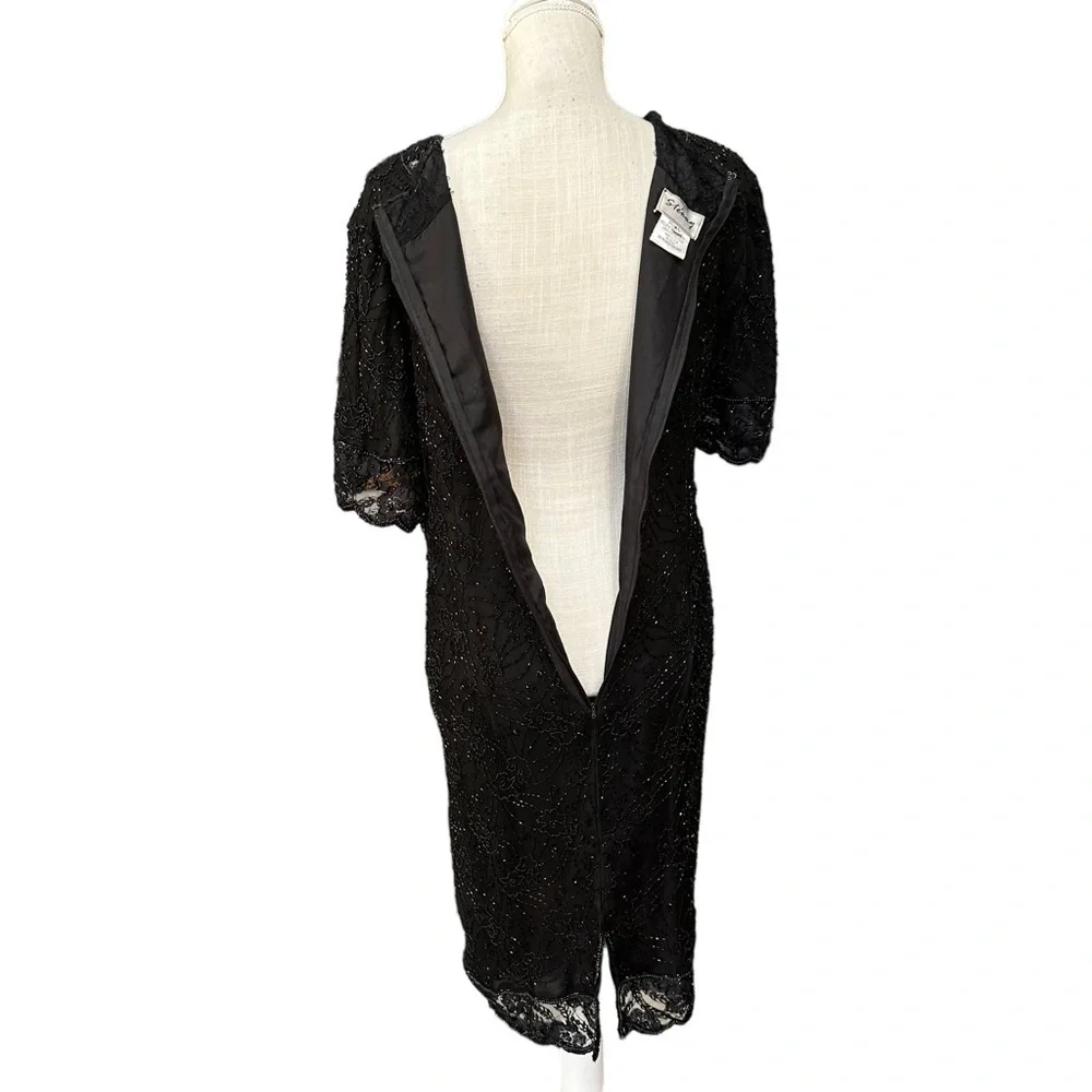 Vintage by Stenay Women's‎ Black Beaded Silk Midi Dress Size: XL